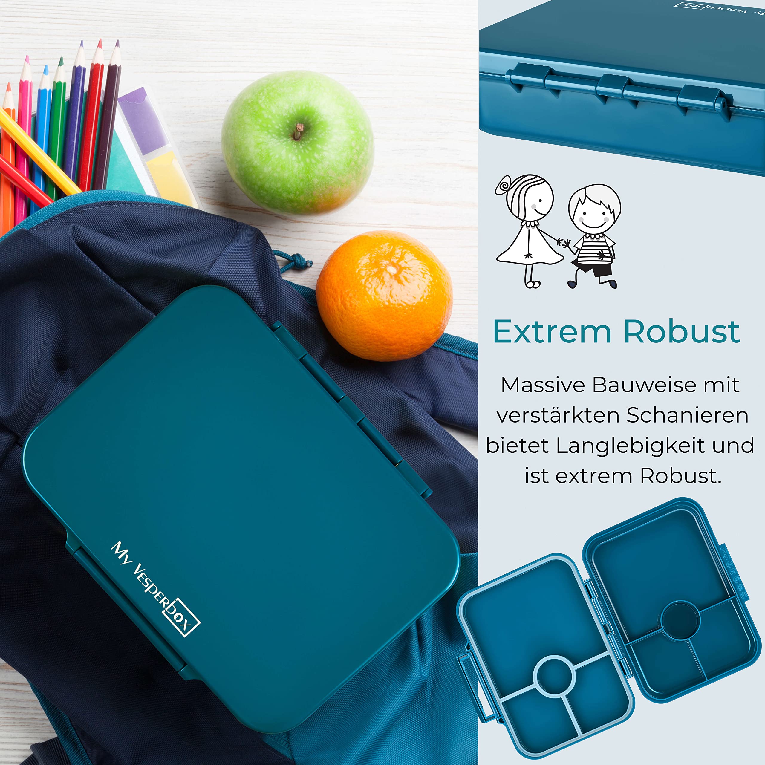 My Vesperbox® Brotdose für Kinder mit Fächern [BIA] - Lunchbox mit Trennfächern - Bento Box - Jausenbox - Brotzeitbox für Schule & Kindergarten - Vesperdose für Jungen & Mädchen