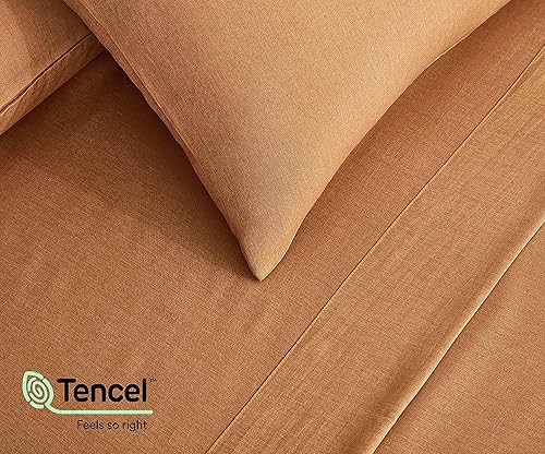 Miniatura 3 de Chezmoi Collection Charisma Tencel - Juego de sábanas de mezcla modal de 4 piezas, tamaño Queen, color terracota, suaves y acogedoras, ligeras,