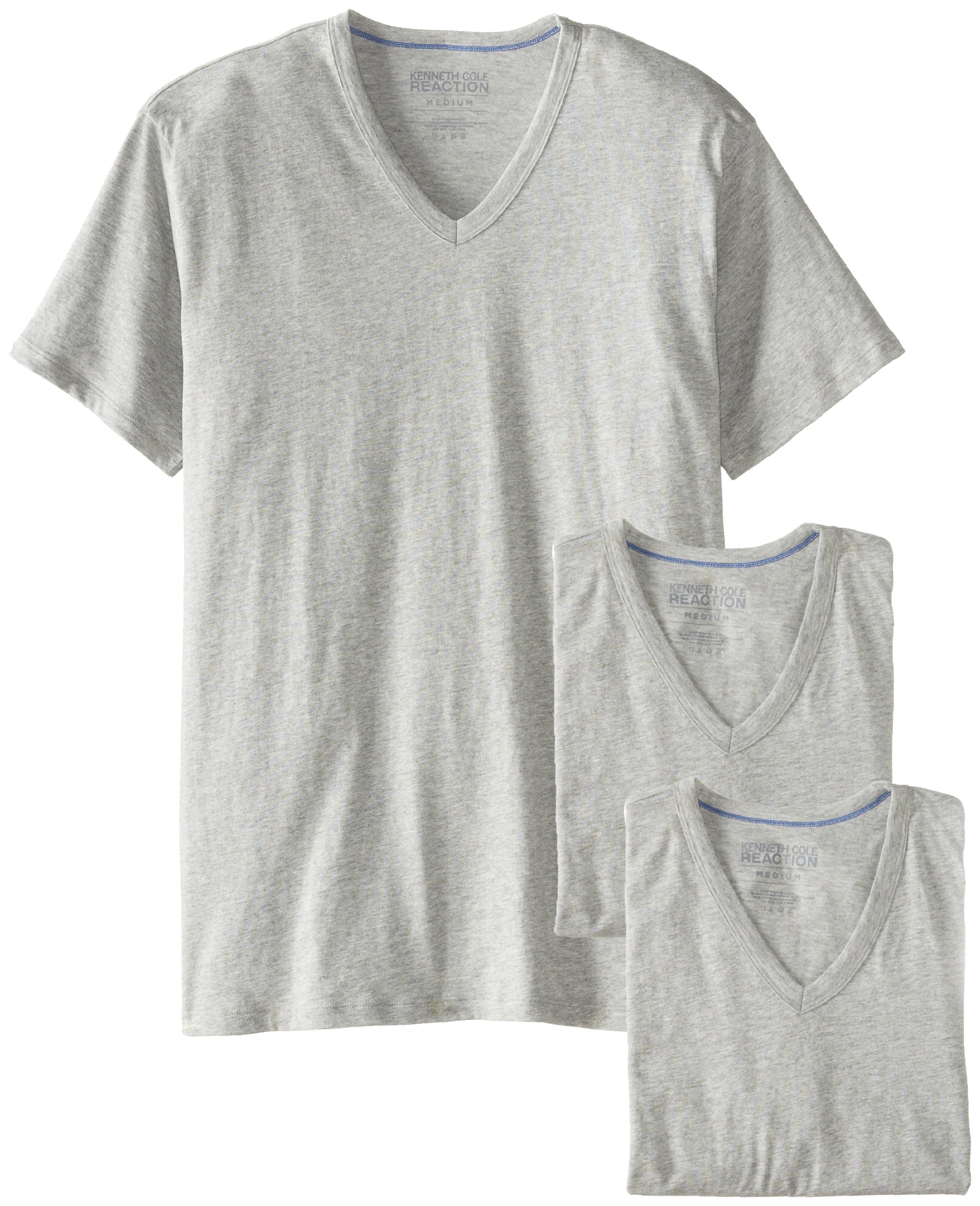 Kenneth Cole REACTION Men's 3 Pack 100% Cotton V-Neck Tee Shirts