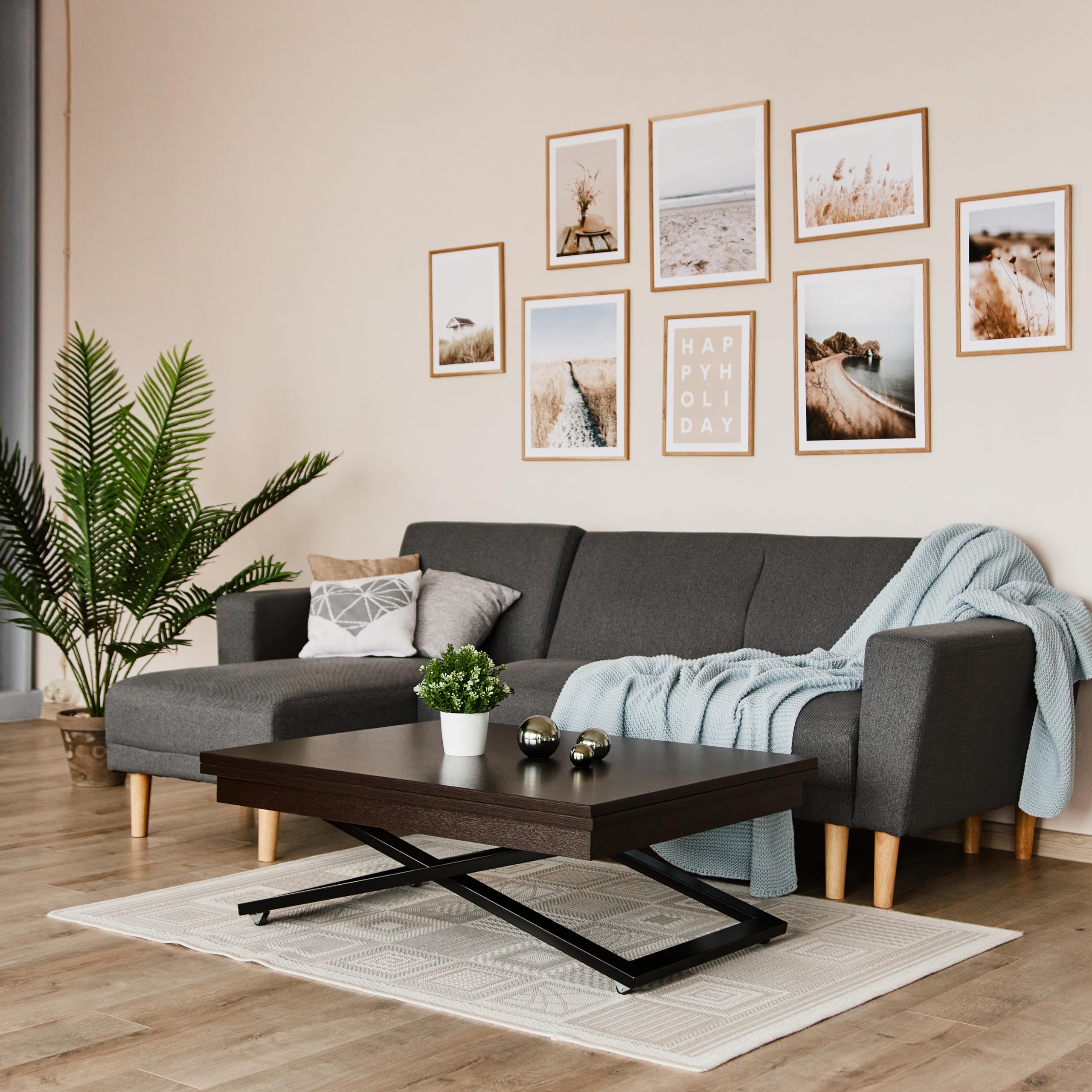 DOMM Lungo Höhenverstellbarer Couchtisch, verwandelt Sich in Esstisch-Rechteckig Couchtisch mit Höhenverstellung-Multifunktionstisch Wohnzimmer-Platzsparender, umwandelbarer Couchtisch (Wenge) Küche, Haushalt & Wohnen
