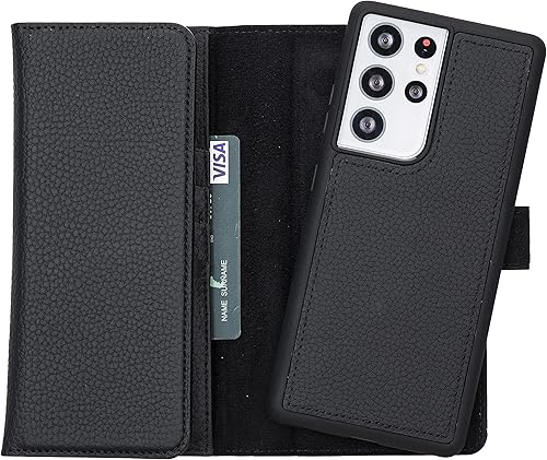 Miniatura 5 de Bayelon Funda para Samsung Galaxy S21 Ultra, cartera de cuero de grano completo, funda desmontable para teléfono, funda plegable de tres pliegues,
