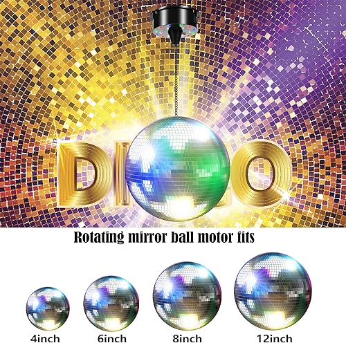 Miniatura 4 de Motor eléctrico de bola de espejo giratorio de 3 RPM con luz LED para banquetes de discoteca de 6, 8 y 12 pulgadas, decoración de fiestas