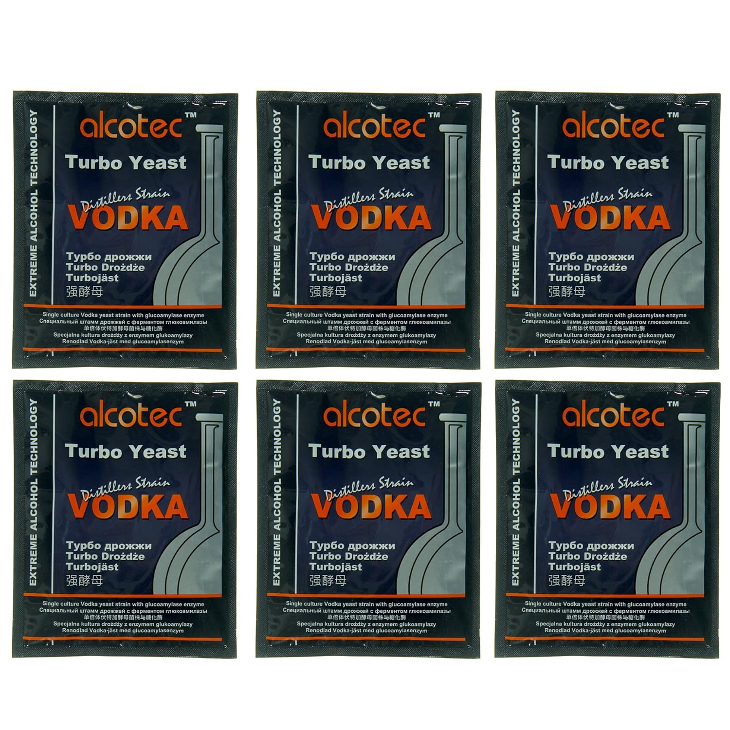 Alcotec Vodka Turbo Yeast | Vodka Distilling | Home Brewing | Fast Acting Powerful Yeast | Wine Yeast for Wine Making | Beer-Brewer Yeast | (pack of 6)