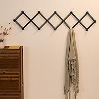 Vista 2 de SKOLOO Percha de pared de acordeón con 16 ganchos, moderno perchero expandible para pared, madera maciza, color nogal oscuro