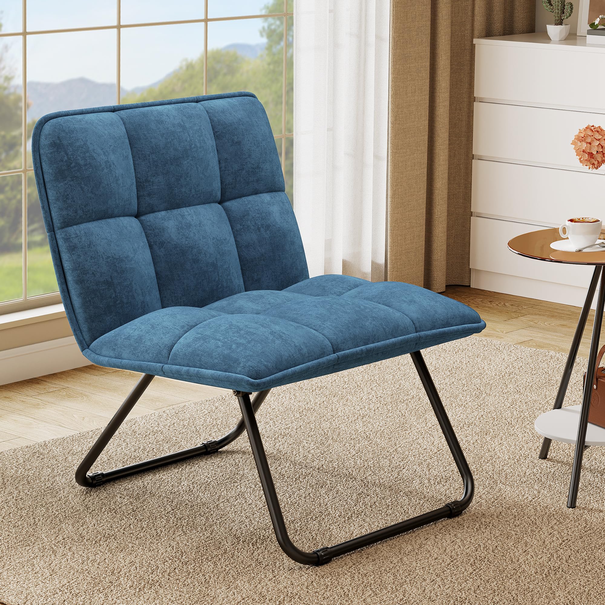 YITAHOME Klappstuhl Sessel Wohnzlmmer, Loungesessel, Ohrensessel, Lesesessel mit Aufbewahrungstasche, Einzelsofa fur Schlafzimmer Arbeitszimmer, Klappbar, mit Griff&Metalrahmen, Bis 150 kg, Blau