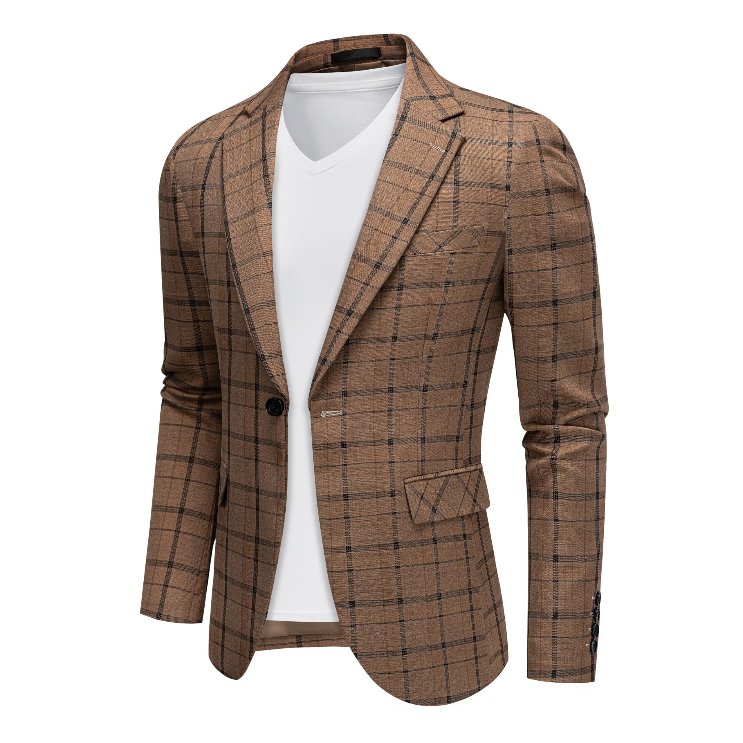 novelove Mens Blazer Plaid Sport Coats One Button Casual Slim Fit Checked Jacket-picture-43