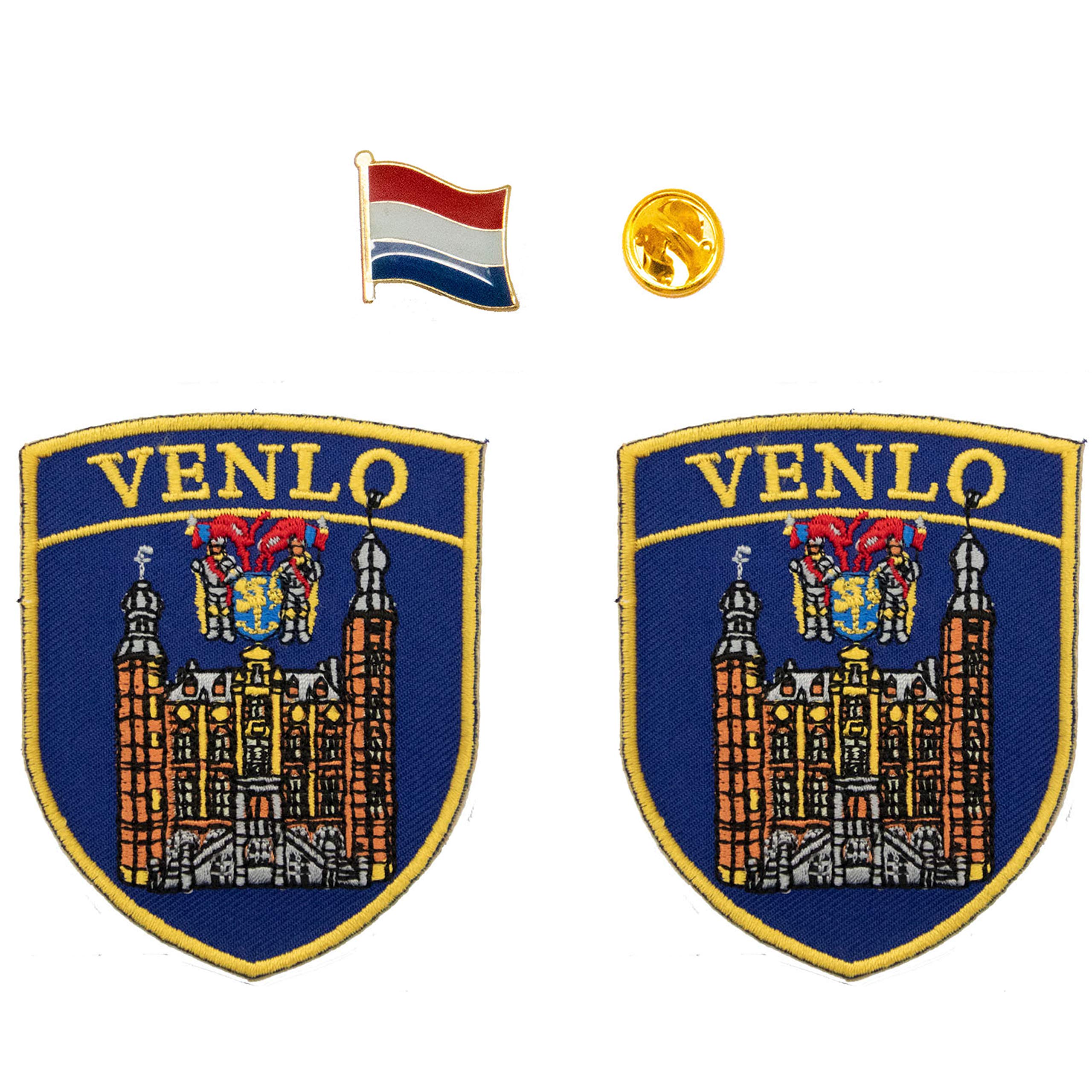 A-ONE 2+1 PCS Pack-Venlo Needle Shield Patch 2 Pcs + The Netherlands Patriotic Country Hat Lapel Pin, Dutch Embroidered Iron On Applique, European Flag Pin