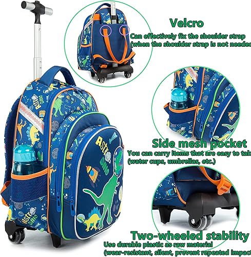 Miniatura 6 de Egchescebo Mochila con ruedas para niños, 3 unidades, con ruedas, carrito con ruedas, Azul-konglong, Mochilas de viaje
