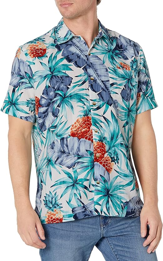 Van Heusen Air Tropical Short Sleeve Button Down Poly Rayon Shirt
