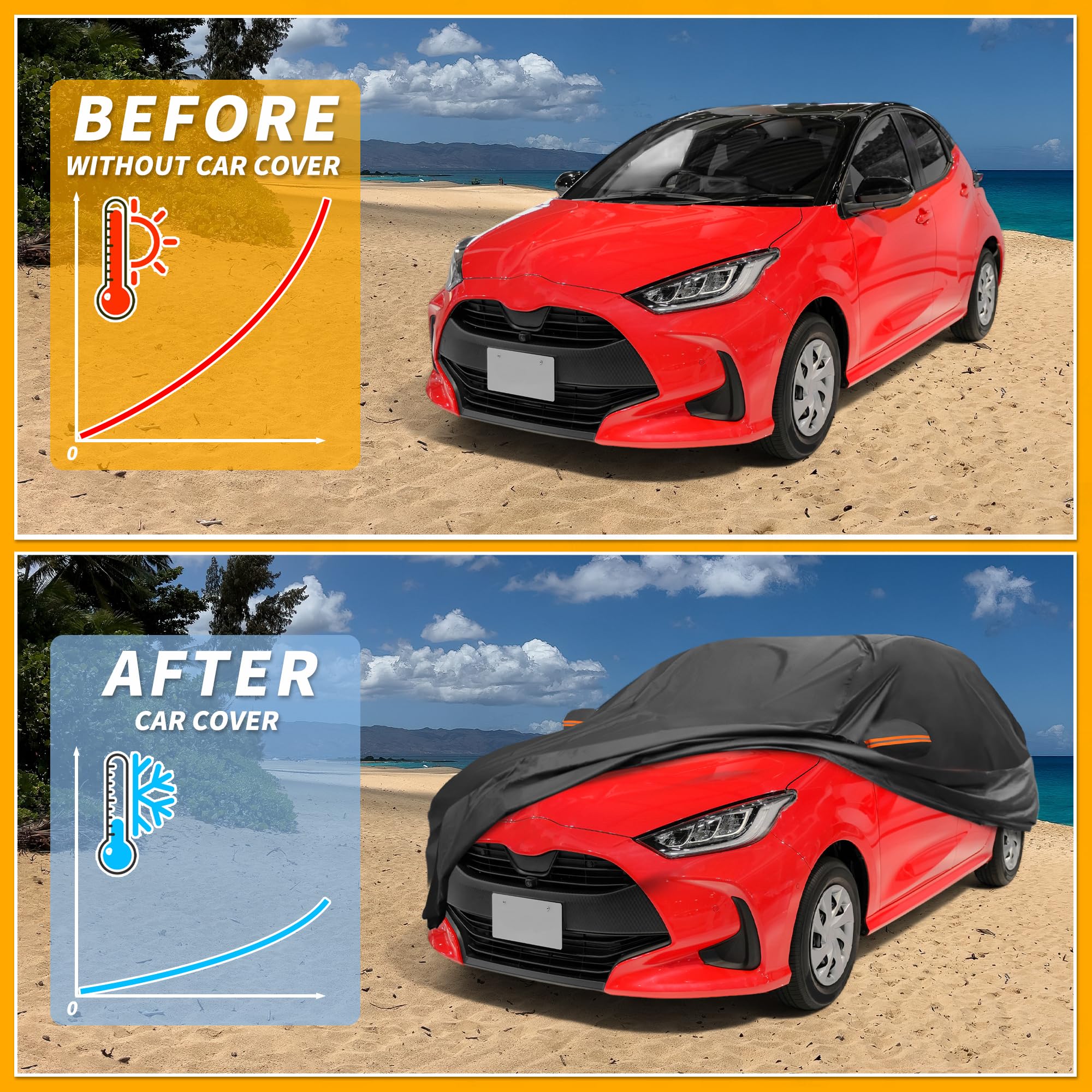 Partuto All-Weather Waterproof Car Cover - UV-Resistant Outdoor Full Exterior Protection for Toyota Yaris 190T-PU Black with Right — view 4