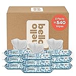 Hello Bello Extra Gentle Unscented Baby Wipes, Plant Based, Made with 99% Water and Aloe for Babies and Kids, 60 Count (Pack of 9) Total 540 Count