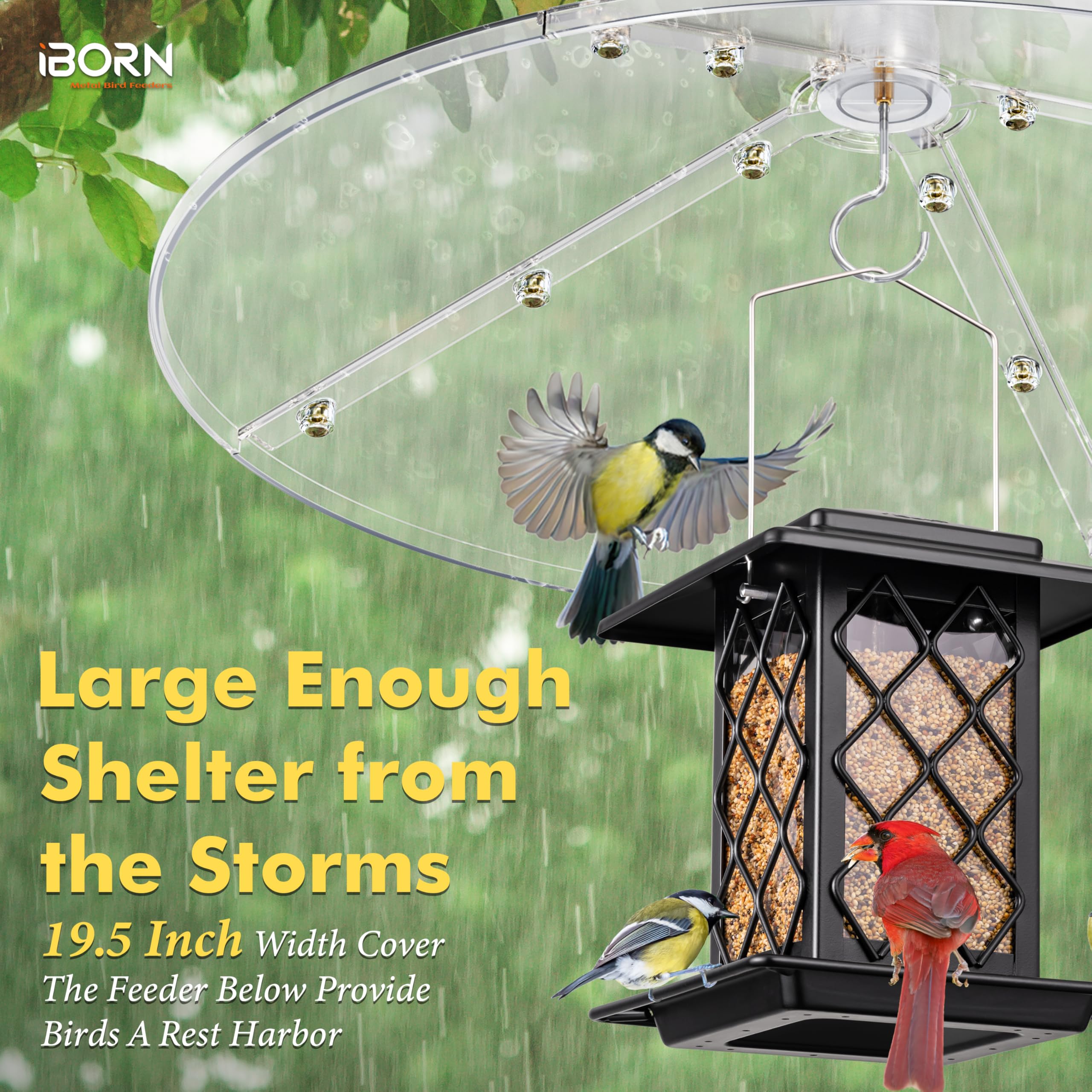 iBorn Baffles per mangiatoie per uccelli, 49,5 cm, grande protezione per scoiattoli, protezione completa per mangiatoie per colibrì per esterni, PC a prova di masticazione, confezione da 1