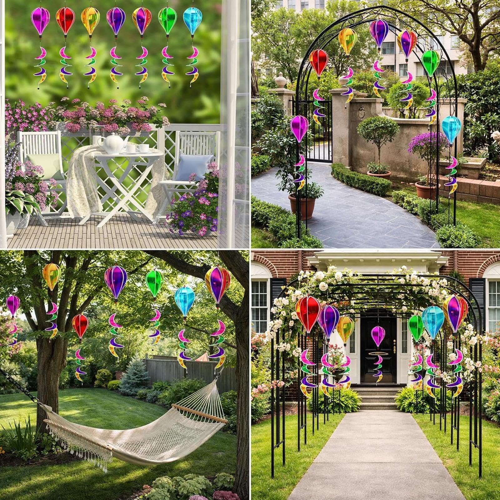 Molino de Viento Globo Aerostático 8 Piezas Colorido Molino Giratorio | Molinillo de Globo Aerostático Plegable Colgable para Jardín Césped Patio Protector Cultivos