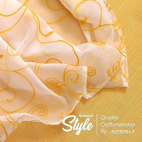 Miniatura 6 de AUFENLLY - 2 cortinas semitraslúcidas con bordado de flores y 2 cortinas de arpillera para privacidad juego de 4 paneles amarillos para sala de