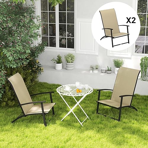 Miniatura 8 de Outsunny Juego de 2 sillas plegables para patio, sillas de comedor portátiles para exteriores con respaldo alto, reposabrazos, asiento de tela de