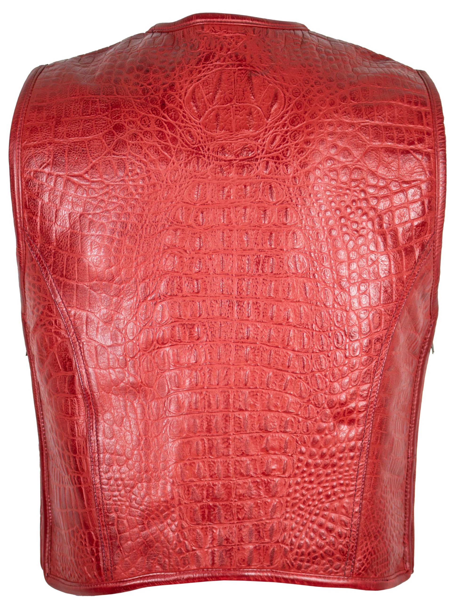 MDM Chaleco de piel para hombre en imitación de cocodrilo, color rojo
