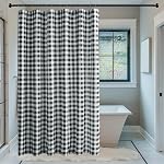 Biscaynebay Textured Fabric Shower Curtain Printed Plaid Bathroom Curtains Black & Gray 72 by 72 Inch