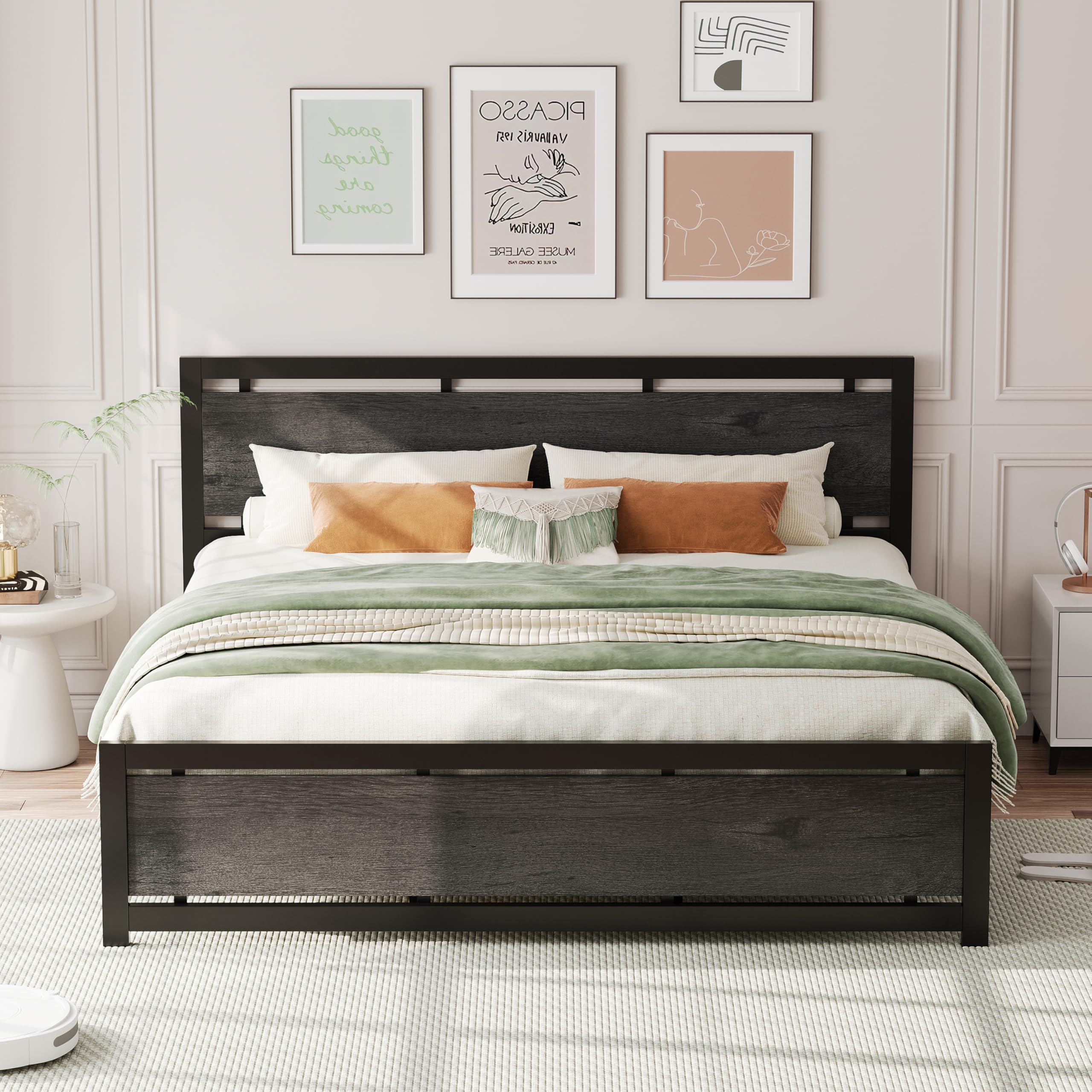 LIKIMIO King Bed Frame with Headboard and Footboard Metal Strong Supports Easy Assembly Noise-Free No Box Spring Needed