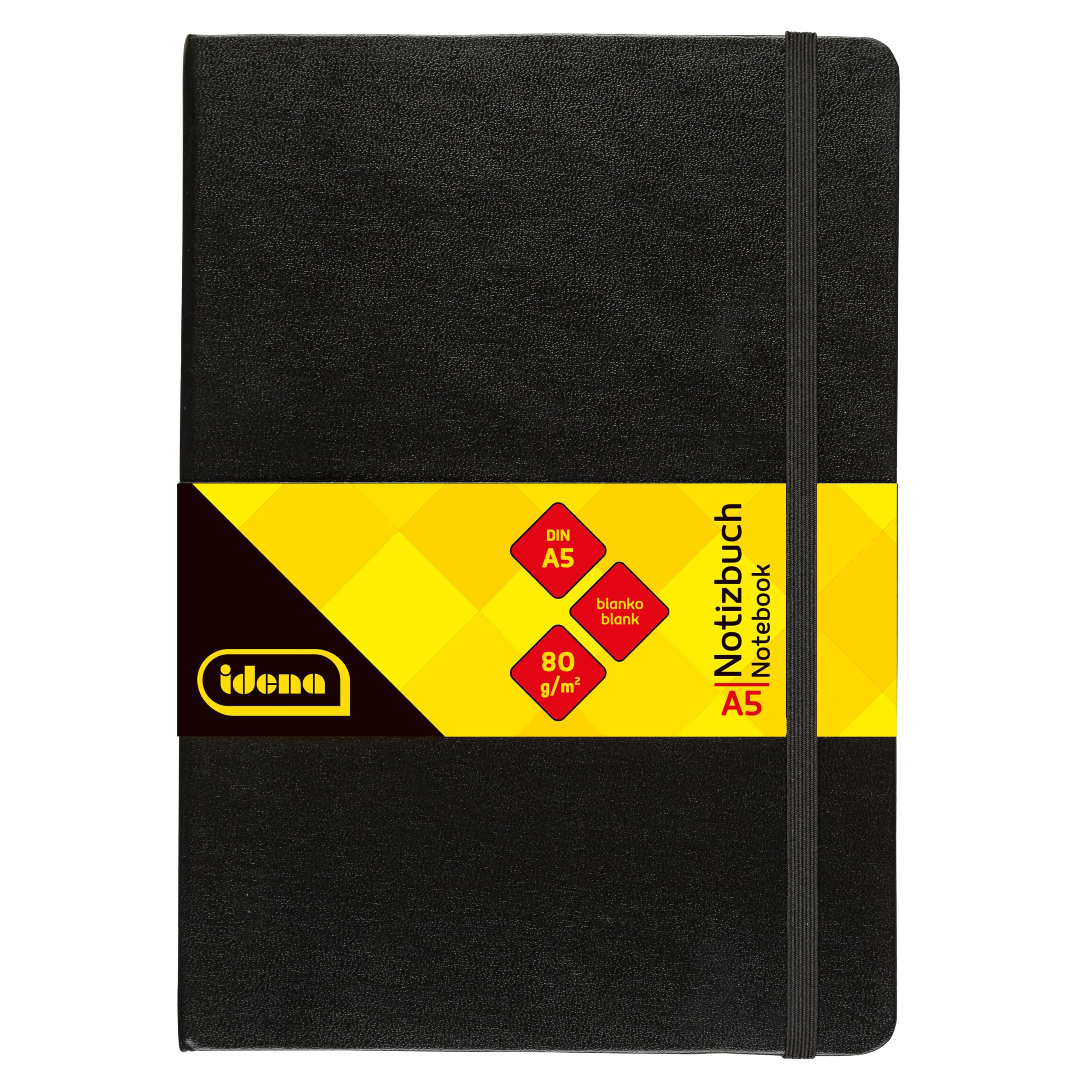 Idena 10054 - Notatnik DIN A5, pusty, papier kremowy, 192 strony, 80 g/m², twarda okładka w kolorze czarnym, 1 szt.