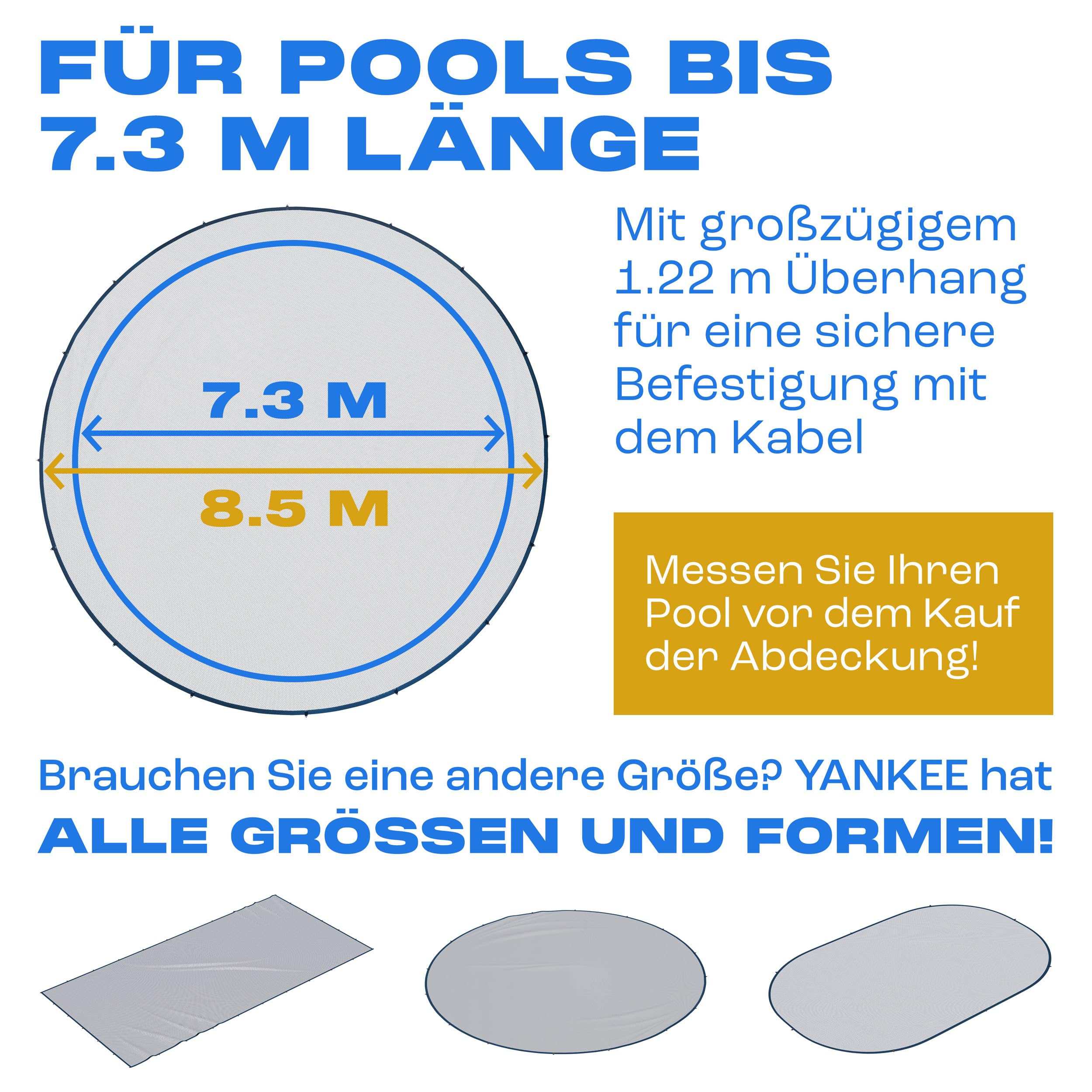 Yankee - Runde Pool Laubschutznetz 850 cm, 0,4 cm Masche, Schutznetz für Aufstellpools, hält Blätter & Schmutz fern, reißfeste Anti-Verstopfungs-Mesh