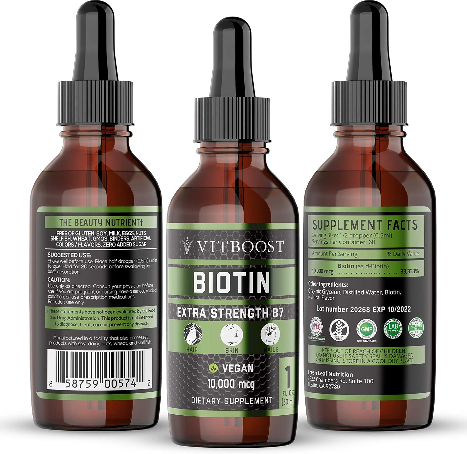 VITBOOST Extra Strength 10,000mcg Biotin Liquid Drops with Organic Berry Flavor | 60 Servings | Vegan Formula Supports Hair Growth, Strong Nails, Healthy Skin | NO Artificial Preservatives