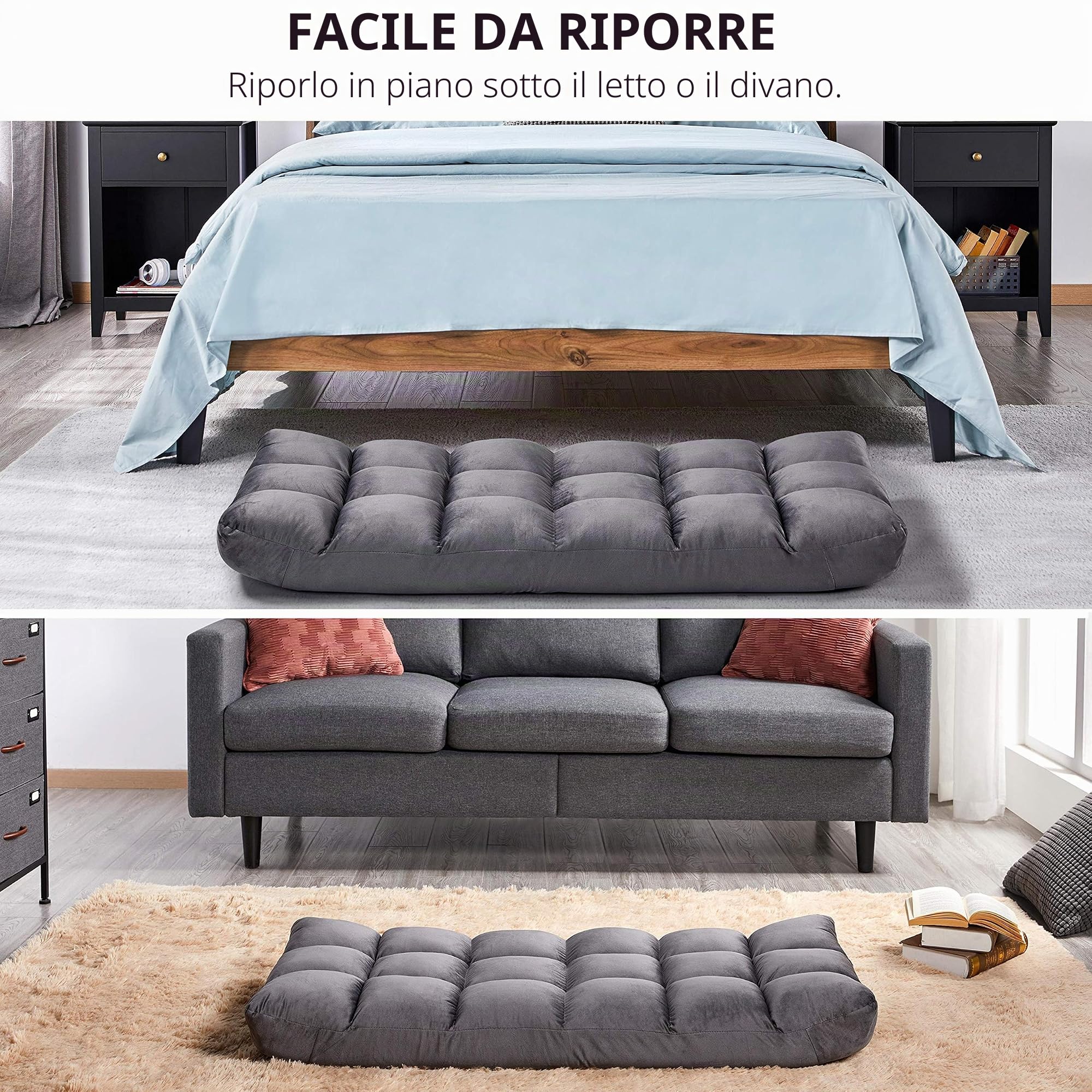 Yaheetech Sedia da Pavimento con Schienale Regolabile Poltrona Imbottita da Gioco/Yoga/Meditazione/Ufficio Domestico/TV/Lettura Grigia | Colore Grigio, Inclinazione 90°-180°, Telaio in Metallo, Per Lettura, TV, Meditazione, Casa e Ufficio
