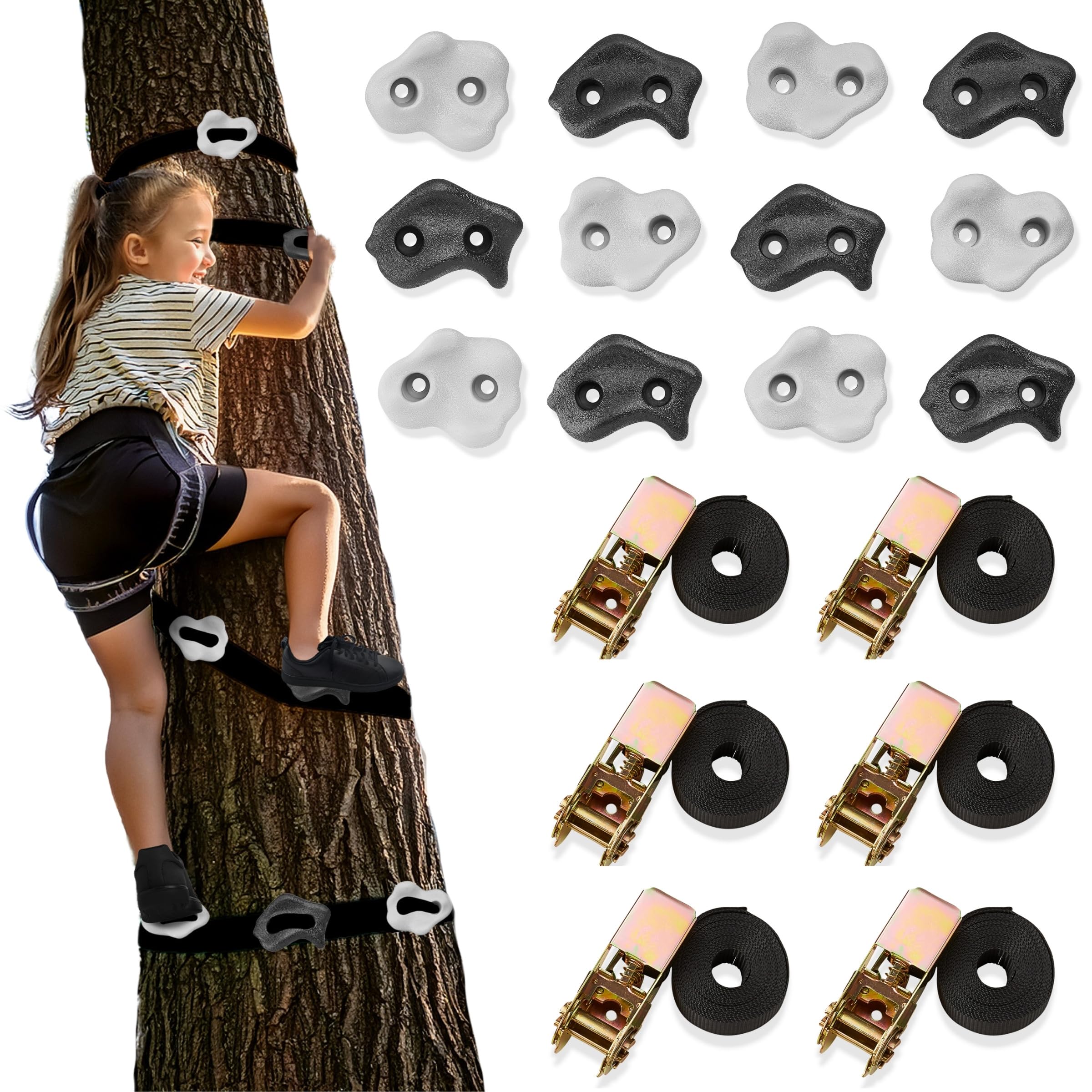 HyperMotion Set da Arrampicata su Albero per Bambini, 18 Pezzi, con Maniglie Resistenti e Cinghie Regolabili | Portata 91 kg | Uso Esterno, da 3 Anni