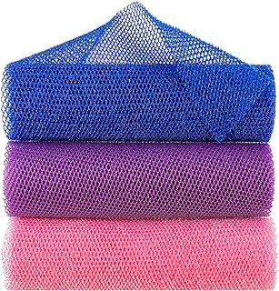 FRIUSATE 3 Pcs African Exfoliating Net Long African Net Sponge Net Bath Sponge African Shower Sponge Body Sponge Exfoliating Sponge Cloth For Men and Women Deep Cleaning(Mixed 1)