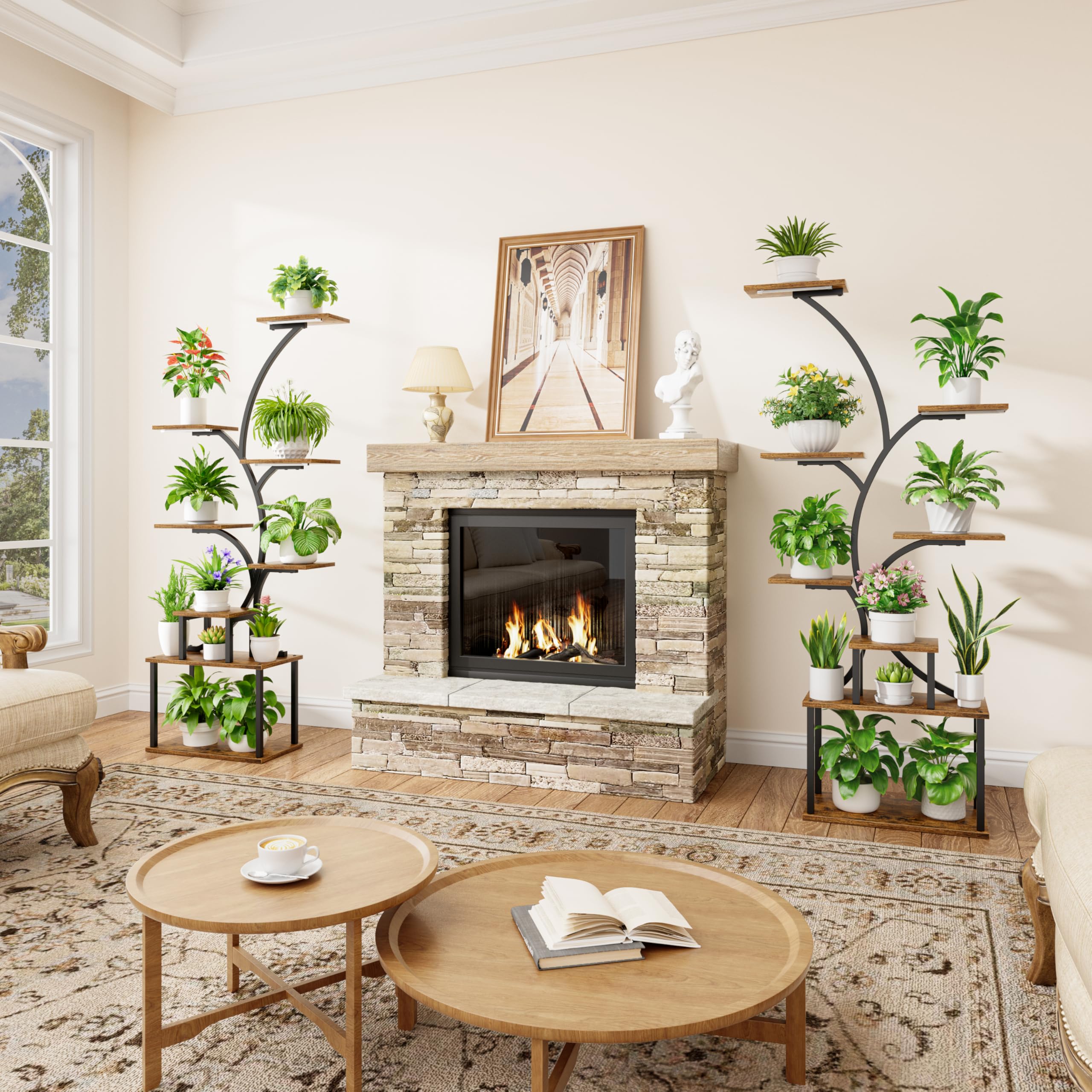 8-Tier Tall Plant Stand With Grow Lights - 65" Curved Metal Shelf For Indoor Plants, Living Room, Patio Display