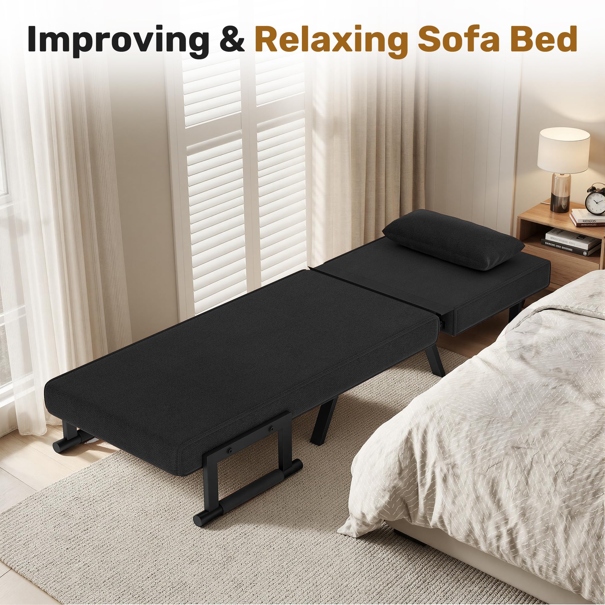 Hawthyhome Schlafsessel 4 in 1 Schlafsofa mit Bettfunktion 57cm Schwarz
