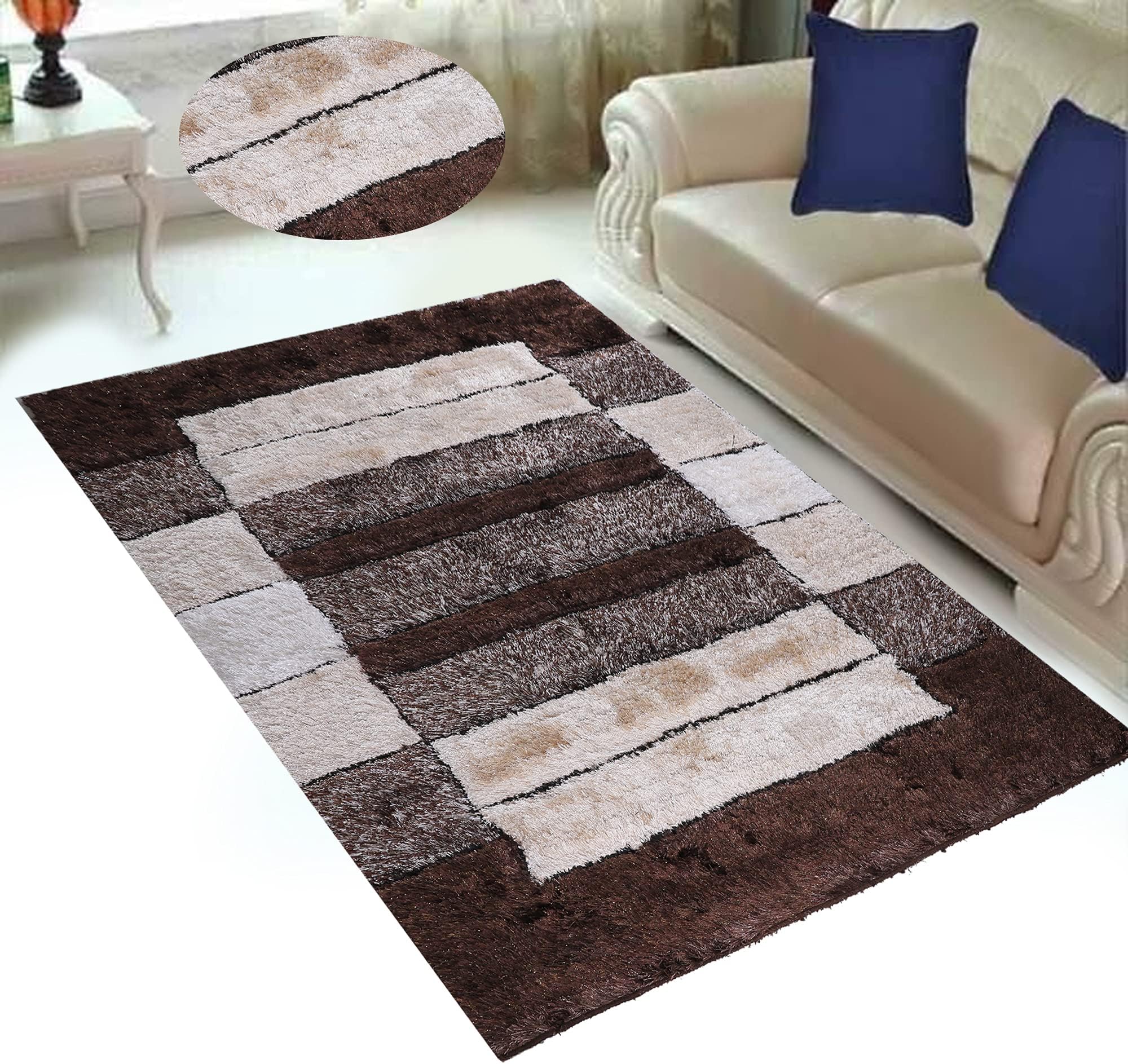Polyester Shaggy Carpet Rug for Bedroom, Hall and Living Room with Door Mat (Multicolor, 2x3 Feet)