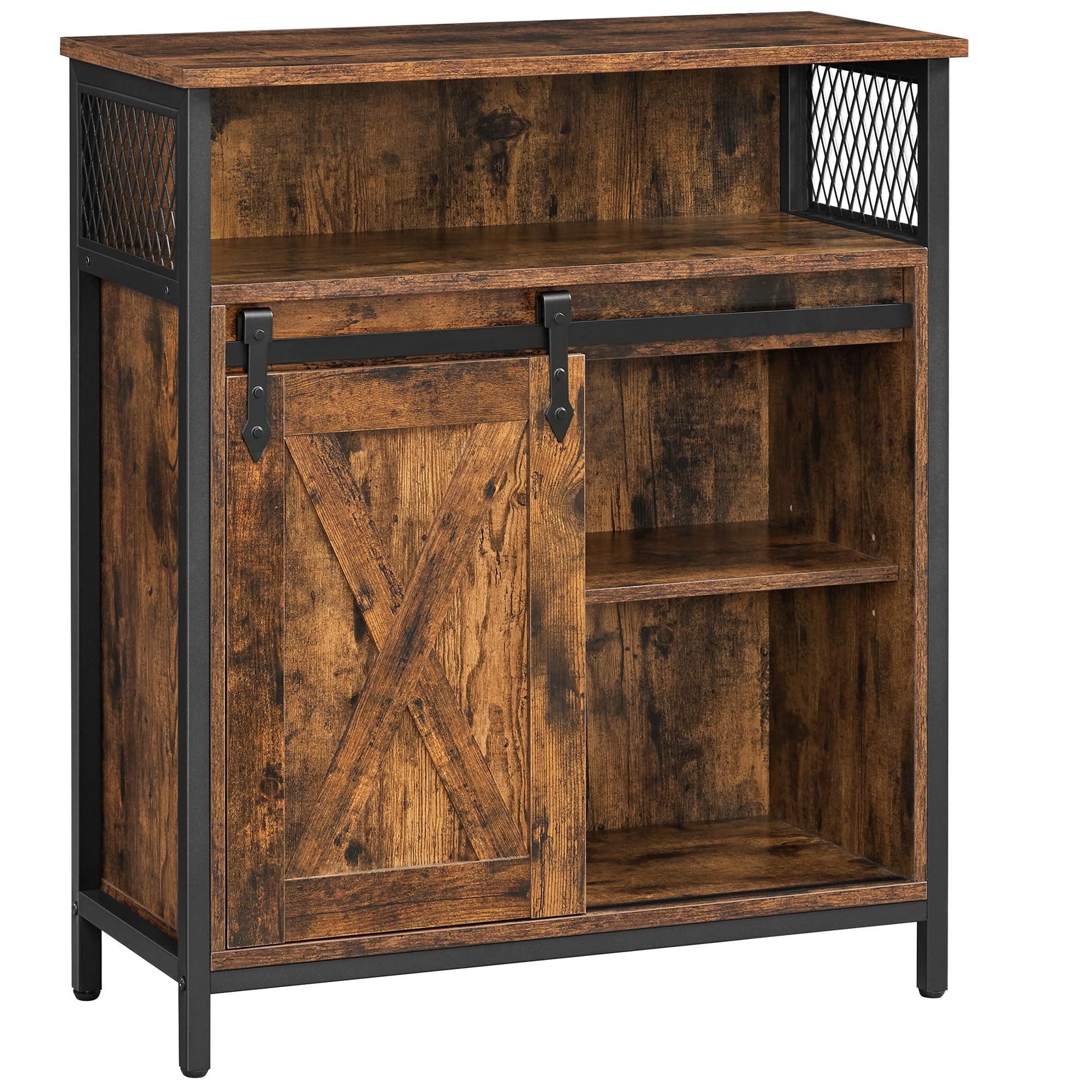 VASAGLE Storage Cabinet, Sideboard, with Sliding Barn Door, Open Compartment, Adjustable Shelf, Industrial Style, for Entryway, Living Room, Kitchen, Office, Rustic Brown and Black LSC089B01The Forest Stewardship Council