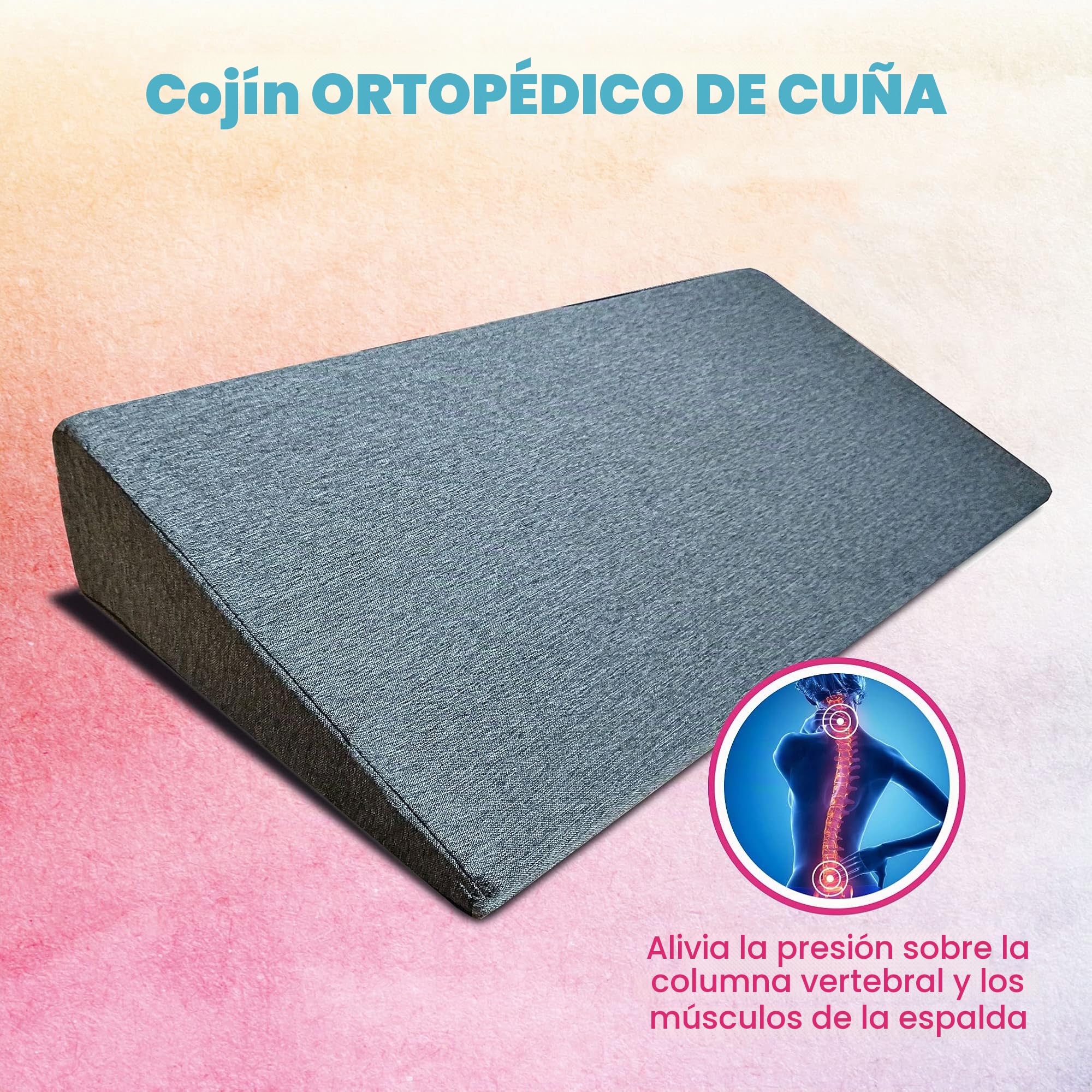 Cojín ortopédico, cuña postural para cama o sofá, para la circulación sanguínea o reflujos, con tejido hipoalergénico. Cojín para mejorar la lectura. Respaldo triangular para cama 45 x 90 cm.