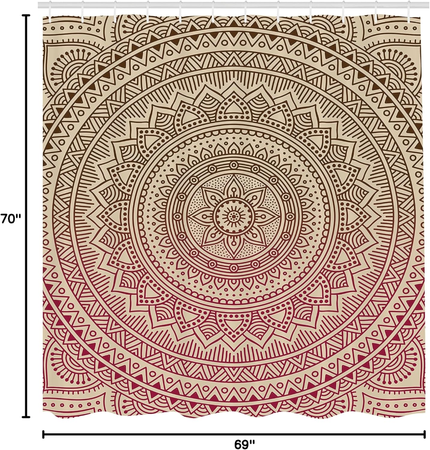 Ambesonne Mandala Shower Curtain, Abstract Floral Design with Themes Native South East Folkloric Illustration, Cloth Fabric Bathroom Decor Set with Hooks, 69" W x 70" L, Beige Umber