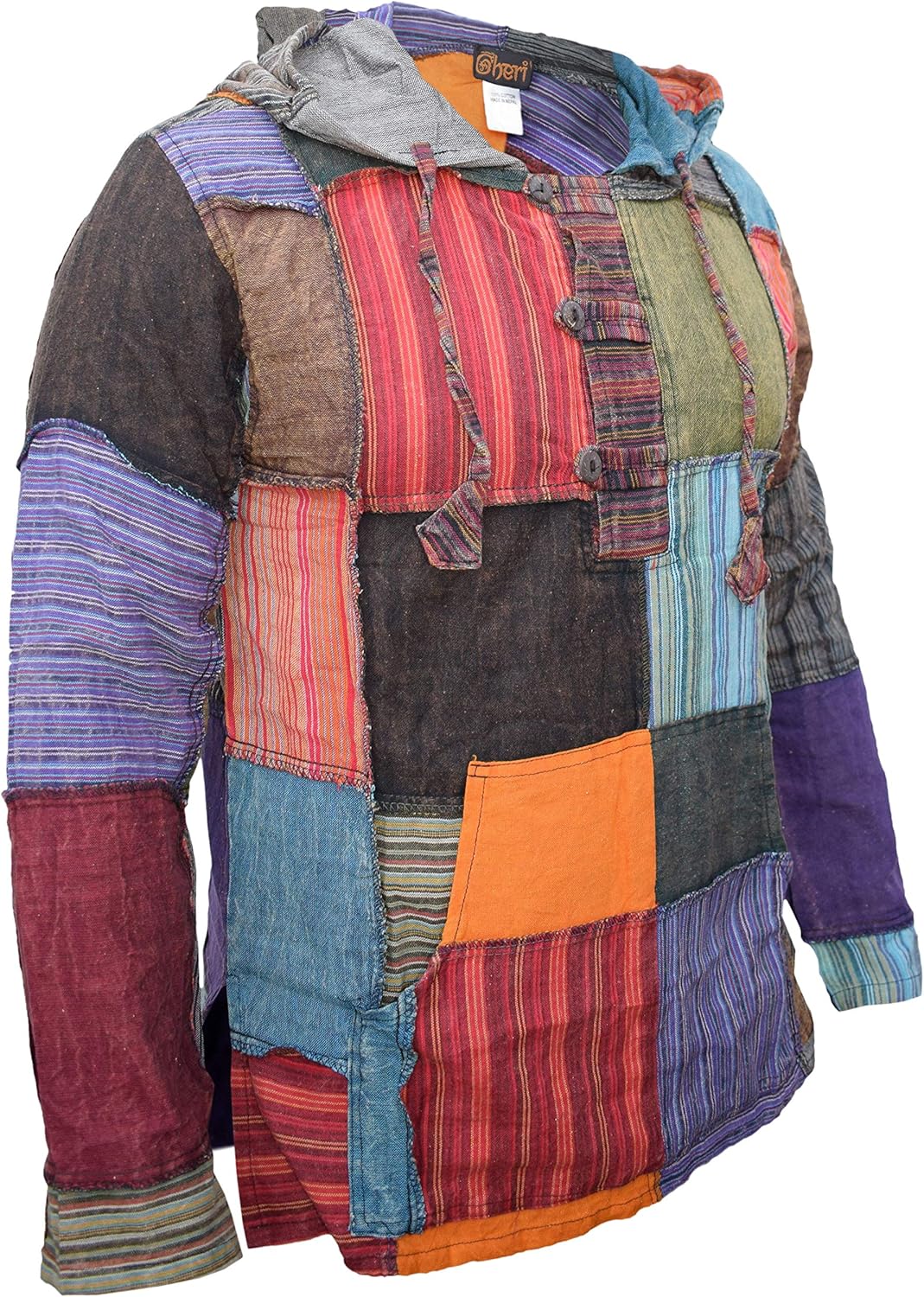 Gheri Mens Pixie Patchwork Long Hood Lightweight Festival Hoodie