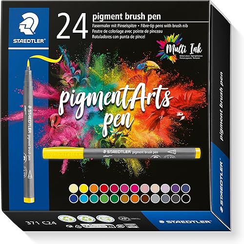 STAEDTLER Pigment Arts 371 C24 - Bolígrafo de pincel (24 unidades, colores básicos, varios colores)
