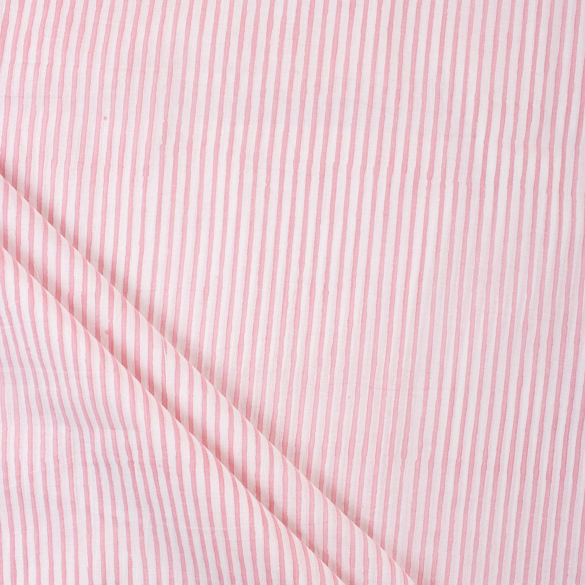 Hand Block Pink Striped Printed Running Fabric | Pure Cotton Lining Fabric Material| 1 Meter Cloth Piece 44 Inch Wide | Scarfs, Bandana, Napkins and Crafts Making-image-37