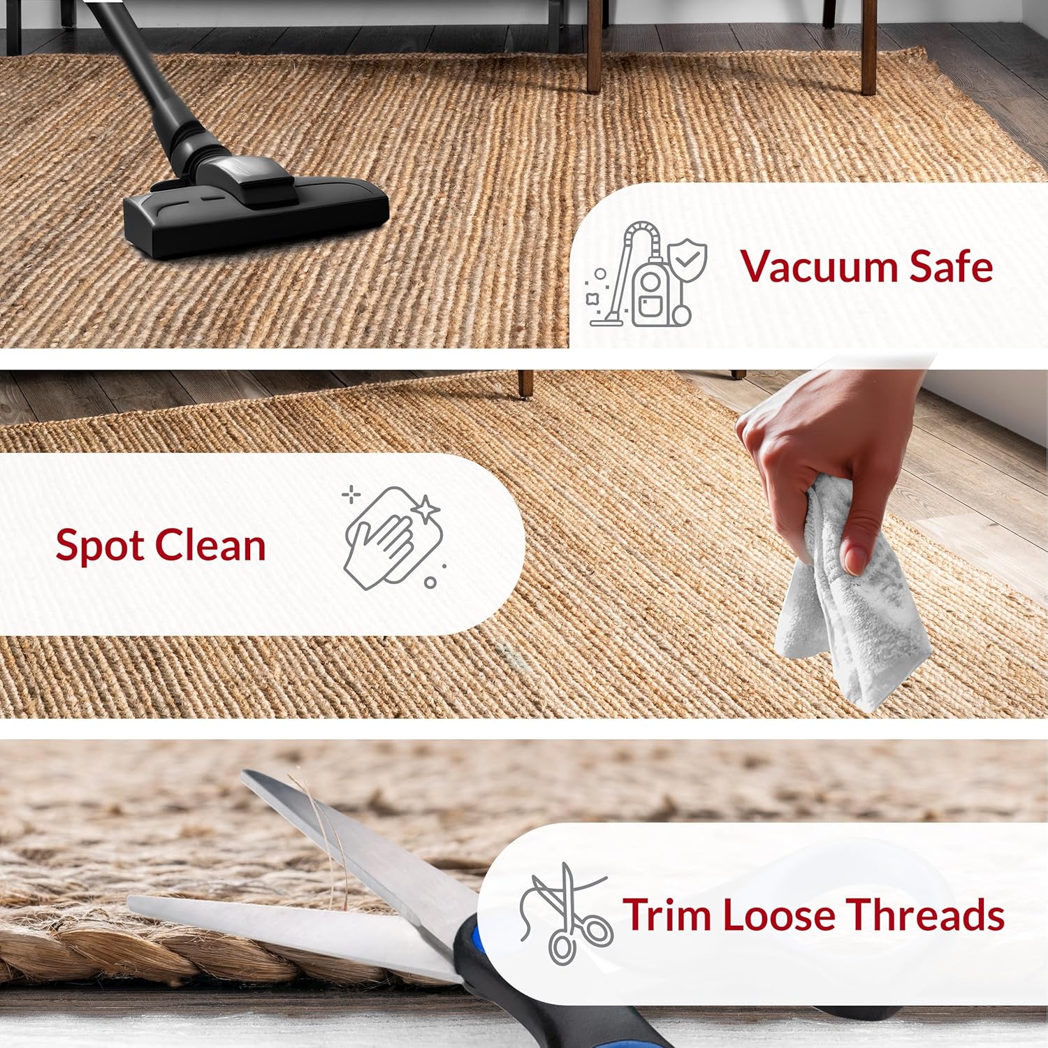 nuLOOM 6x9 Rigo Jute Hand Woven Area Rug, Natural, Solid Farmhouse Design, Natural Fiber, For Bedroom, Living Room, Dining Room, Hallway, Office, Kitchen, Entryway