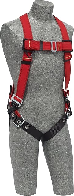 3M Protecta PRO 1191384 Fall Protection Full Body Welders Harness, with Back D-Ring, Tongue Buckle Legs, 420 Pound Capacity, Extra Large, Red/Black,