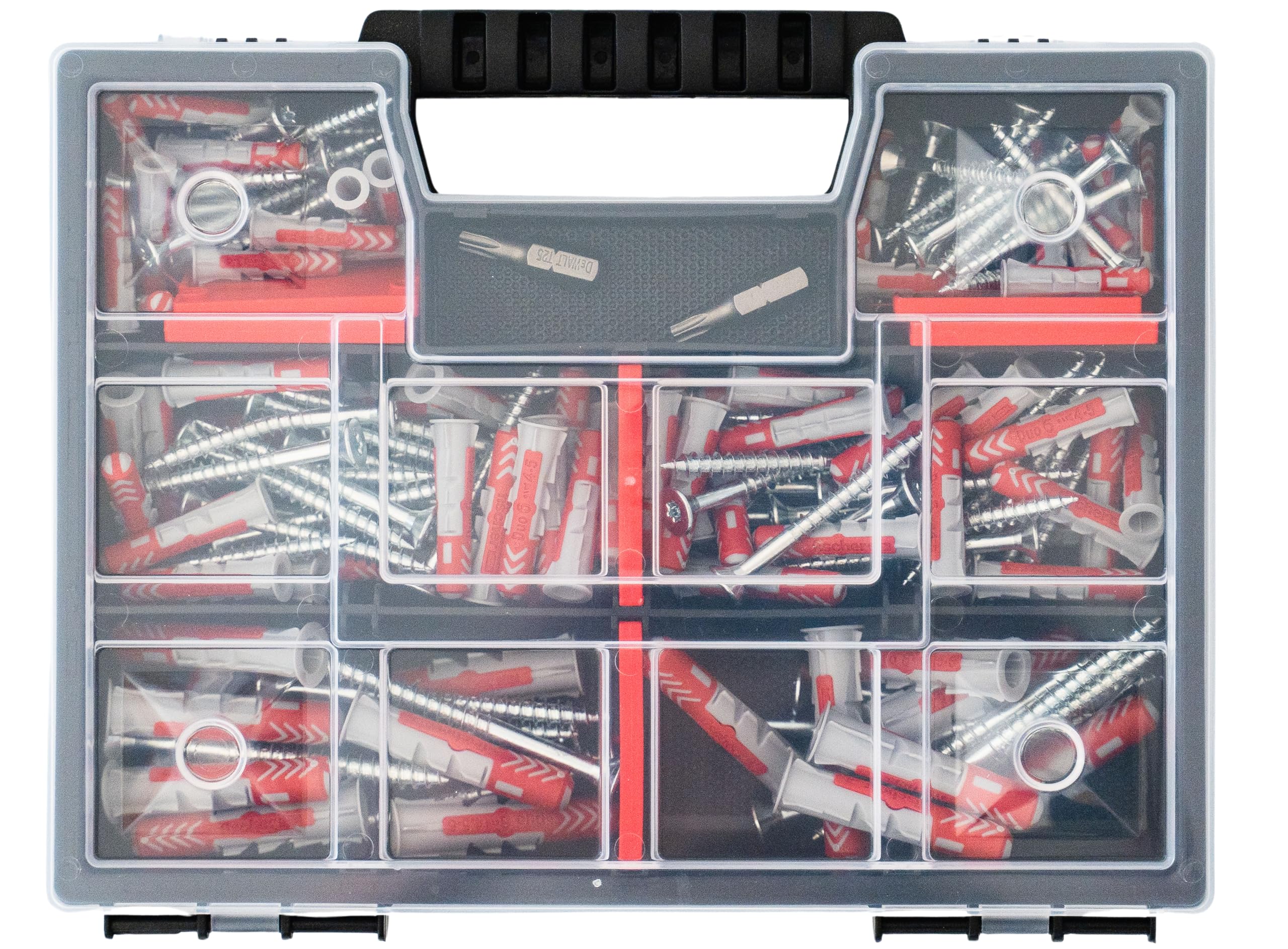 Fischer DuoPower Set de chevilles + vis avec embouts, assortiment de 162 pièces Chevilles de différentes tailles – 25 pièces 5 x 25 mm + 40 pièces 6 x 30 mm + 15 pièces 8 x 40 mm + vis chevilles