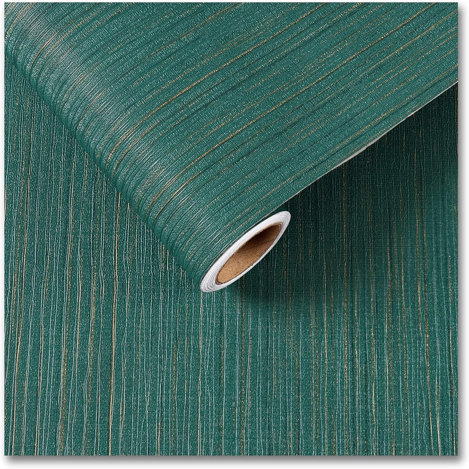MANEAA ENTERPRISES Green and Gold Grasscloth Textured Peel and Stick Wallpaper for Bedroom Self Adhesive Removable Wallpaper 16 x 60 Inch
