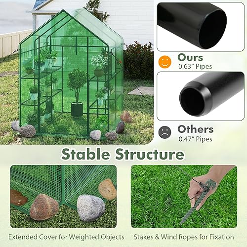 Miniatura 5 de Happygrill Invernadero portátil para exteriores con 8 estantes, puerta enrollable con cremallera, 2 ventanas de observación y 2 niveles, cubierta de