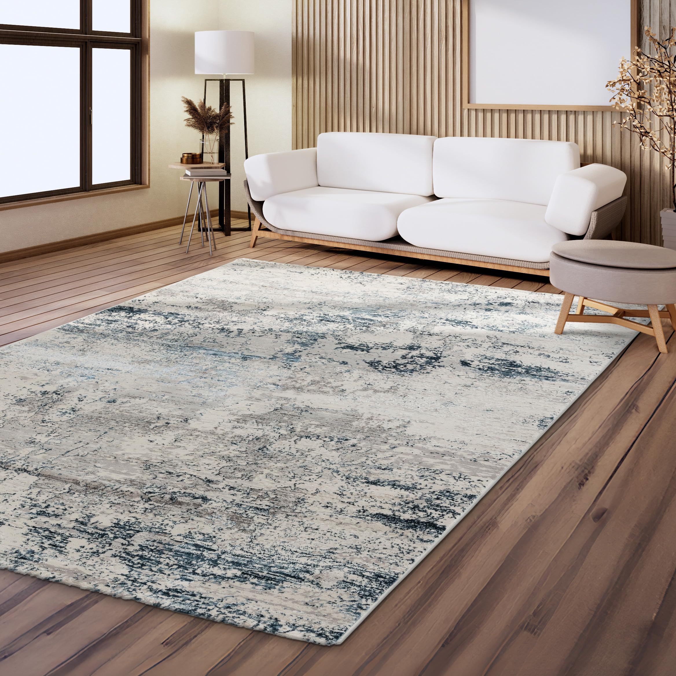 Wysokiej jakości designerski dywan Antea — nowoczesny dywan z krótkim runem — dywan do pokoju w stylu vintage – (133 x 190 cm, niebieski/kremowy vintage)