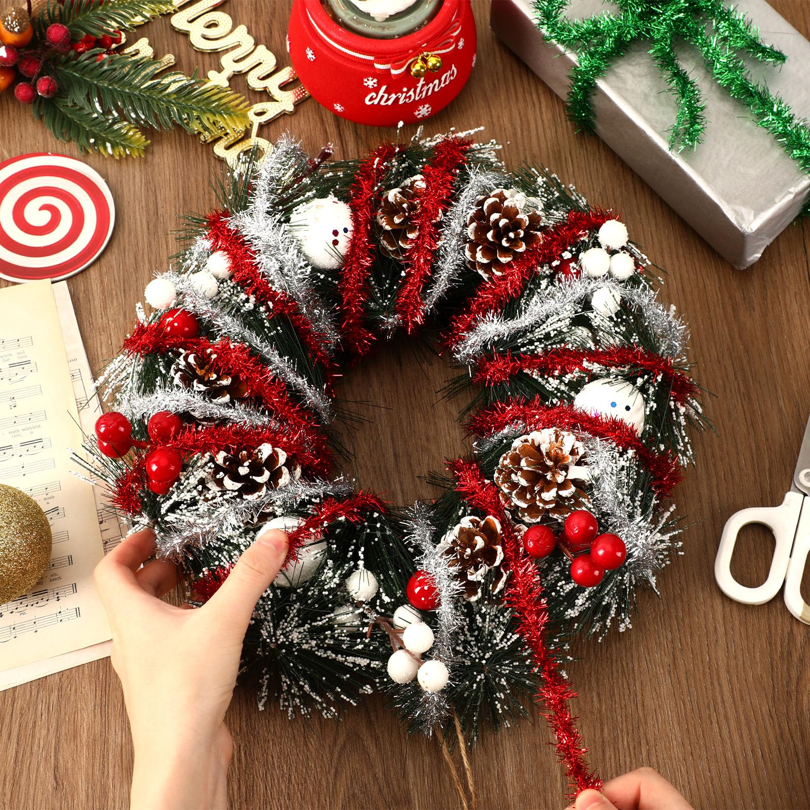 MARFOREVER Christmas Tinsel Garland – 4 Rolls Glitter Ribbon For Tree & Party Decor