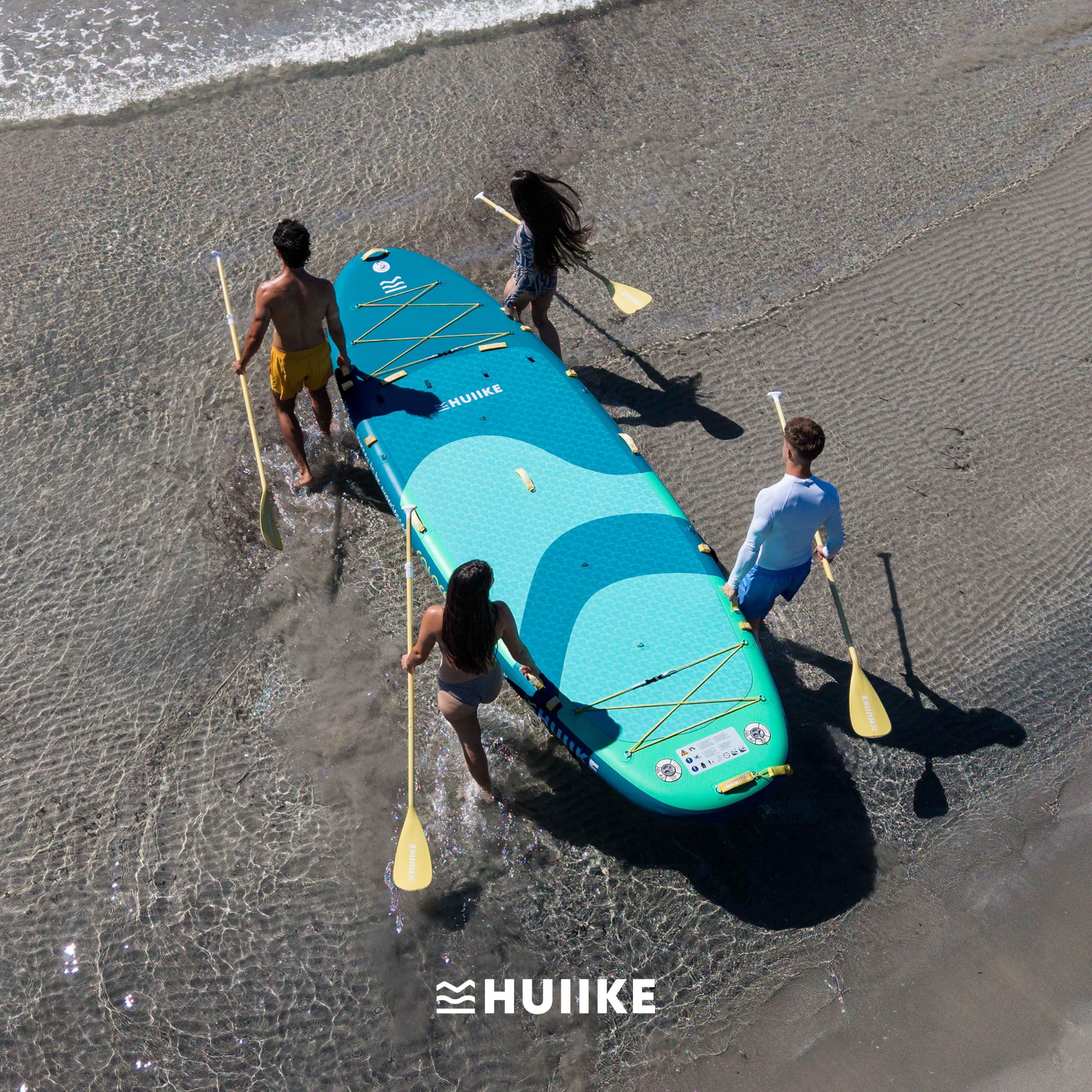HUIIKE Stand Up Paddle Board 15' dla 4 Osób z Dołączone Akcesoria, 4 Wiosłami, 2 Pompkami, Statecznikami, Leash, Torbą. Pompowana Deska SUP Wysokiej Stabilności i Wytrzymałości. Udźwig 480 kg