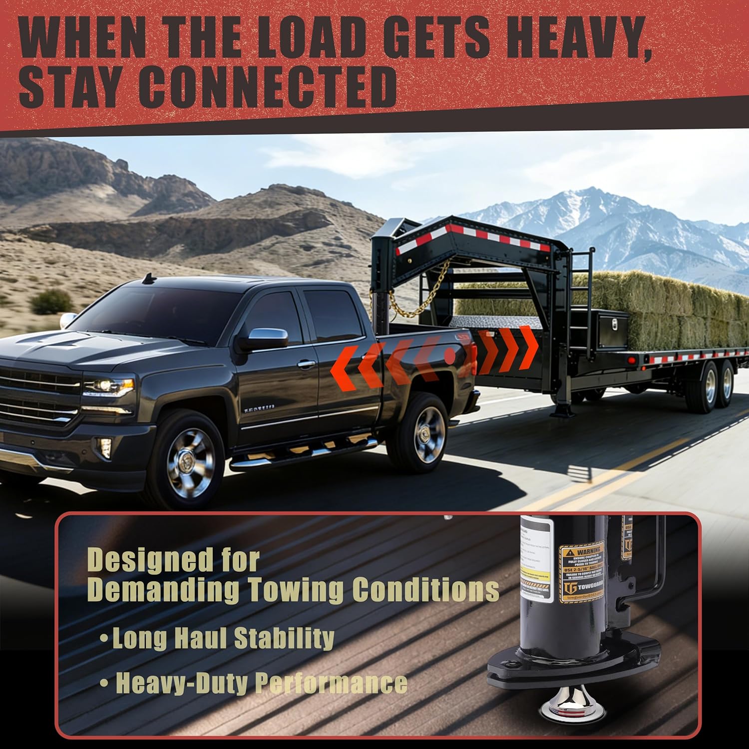 Gooseneck Coupler with Locking Pin, 2-5/16” Ball, 30,000 lbs GTW, Heavy Duty Adjustable Round Tube Coupler, Secure Latch System for Trailer Towing