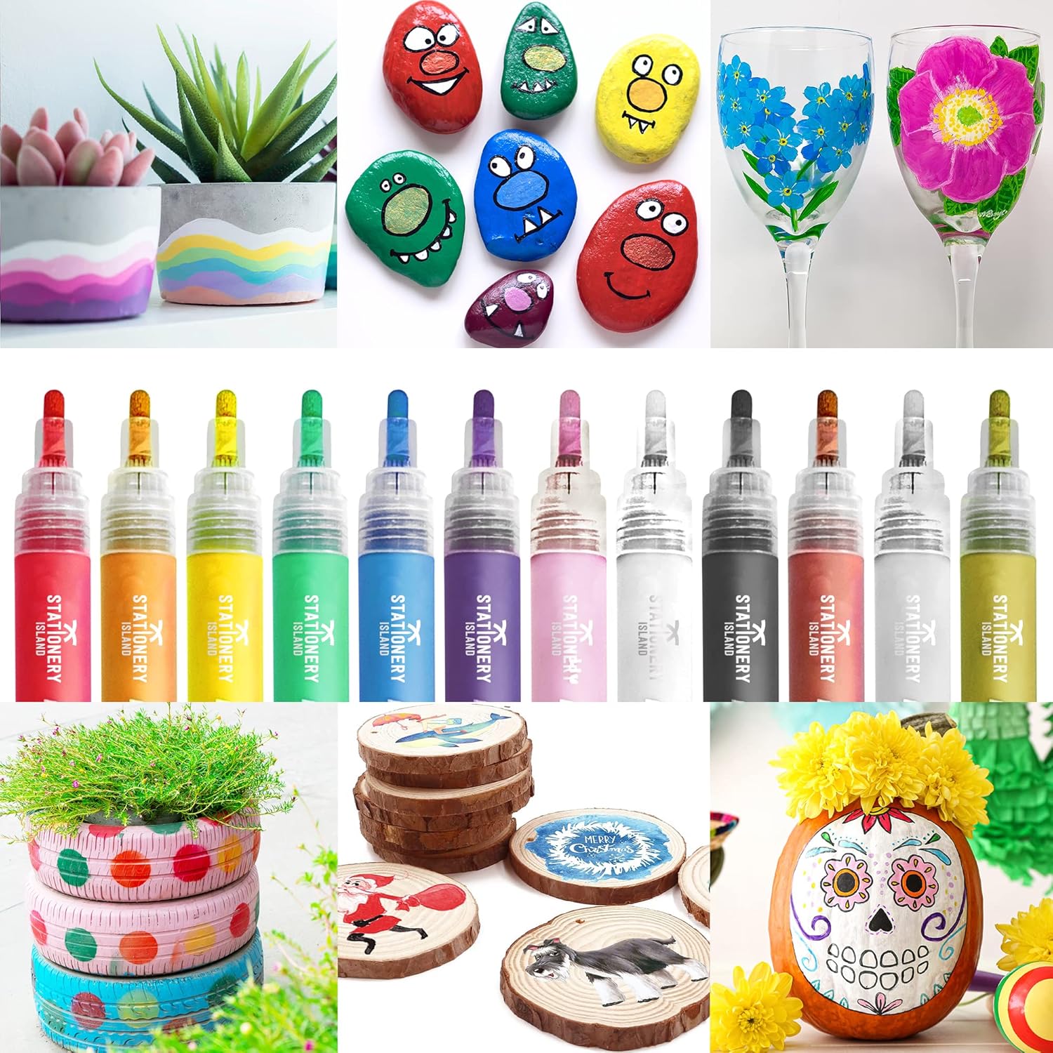 Rotuladores Acrilicos de Colores Permanentes – Set de 12 Marcadores Pintura Acrilica 1mm- Perfecto Pintar en Piedra, Cerámica, Madera, Porcelana