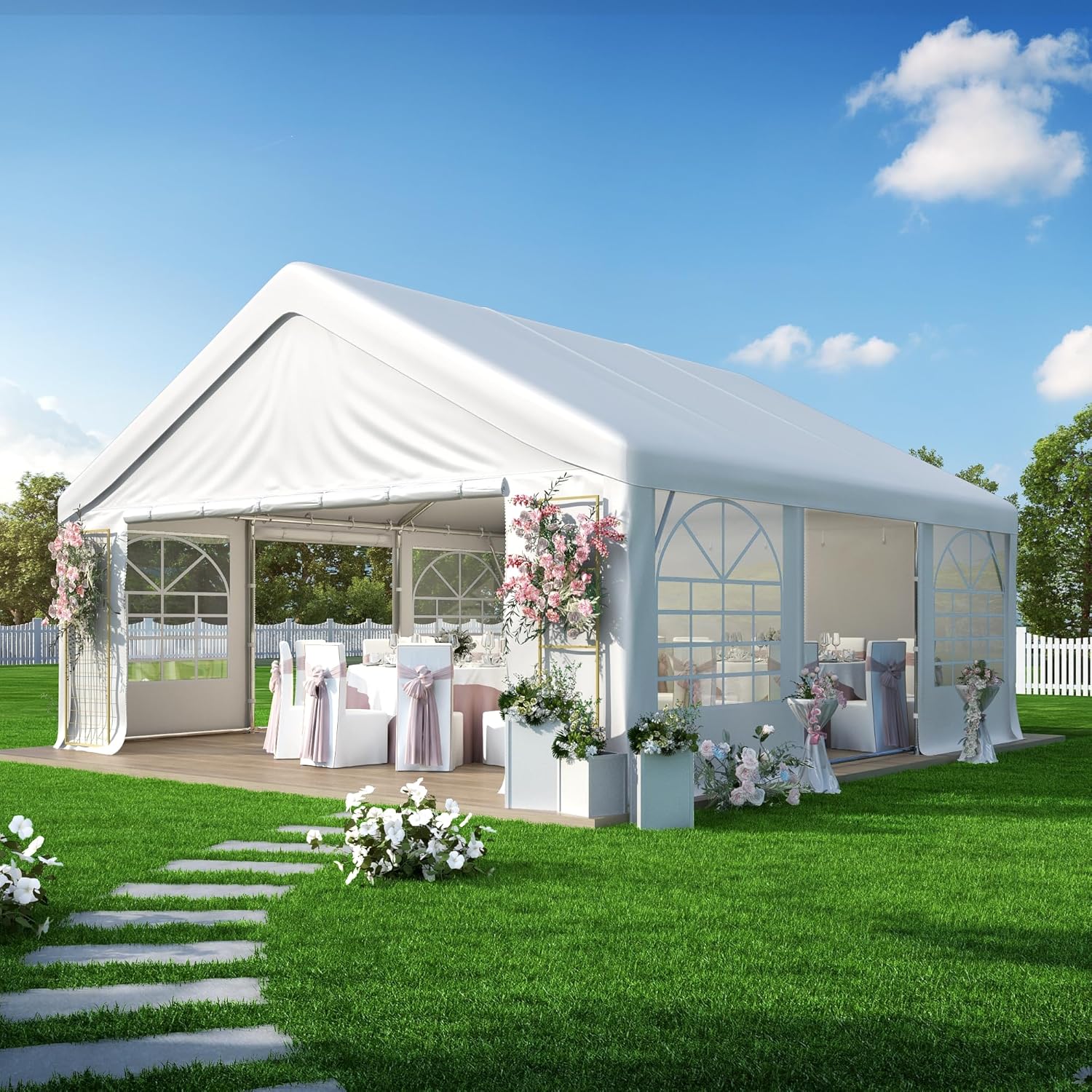 GARTOO 20' x 20' Heavy Duty Party Tent - Outdoor Wedding Gazebo Event Shelter Canopy with Removable Sidewall & 4 Sand Bags for Outdoor Event, Wedding, Birthday Party