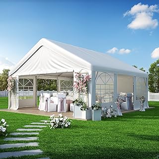 GARTOO 20' x 20' Heavy Duty Party Tent - Outdoor Wedding Gazebo Event Shelter Canopy with Removable Sidewall & 4 Sand Bags for Outdoor Event, Wedding, Birthday Party