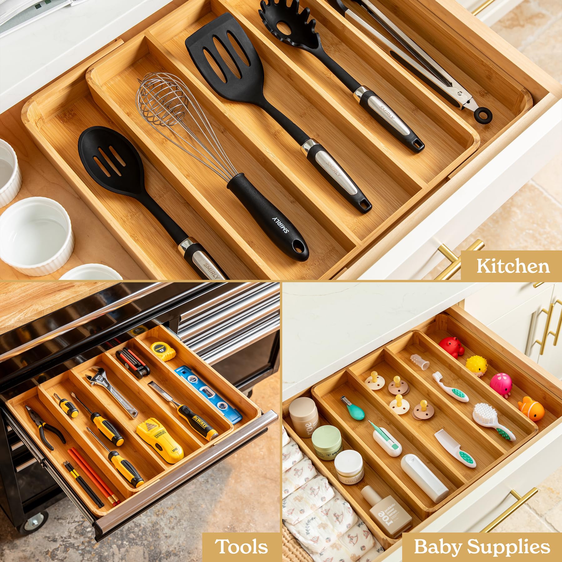 SMIRLY Bamboo Silverware Organizer For Drawer